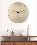 Wall clock using Quartz Clock Movement Kit For Repair And Replacement With Short Shaft on wooden face, decorative shelf below.