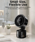 Compact USB Desk And Wall Mount Fan With Suction Cup Base And Digital LED Display Six Speeds Quiet Oscillating Motion Adjustable Tilt on counter