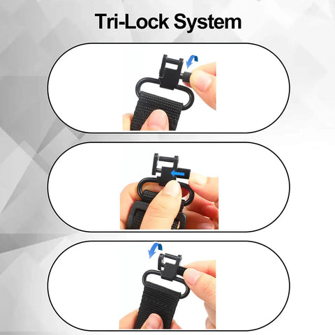 Tri-Lock system for Two Point Crossbow Sling Attachments Mounts With Three Swivels All Metal No Plastic Easy Install