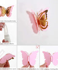 Instructions for assembling Silver Blue Teal Butterfly Wall Decals Set 27 Pieces 3D Glitter Butterflies Wall Art steps shown.