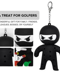 Ninja Golf Tee Holder Keychain Portable Tee Organizer For Golf Bags Includes 10 Colorful Tees A Dope Gift For Men And Women Black On The Course Accessory displayed.
