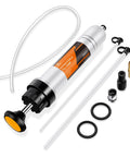 Pro DIY Ready 200cc Manual Fluid Extractor And Fill Syringe For Cars, Oil Evacuator Pump, displayed with three extension hoses