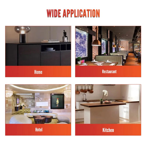 Collage showing applications of 360 Degree Rotatable Inset Offset Pivot Door Hinge in home, restaurant, hotel, and kitchen settings.