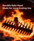 63 Inch Dethatcher Rake With Upgraded Dual Action Tines, 32-Tine Dual-Sided Head heating in furnace, symbolizing durability