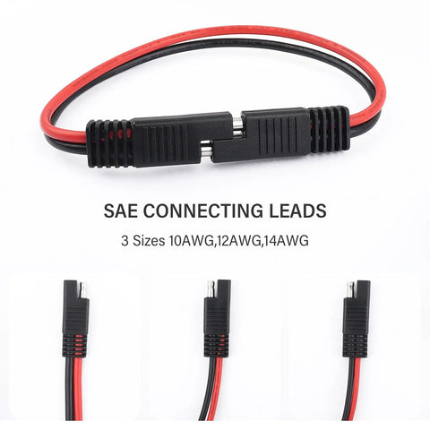 Five Piece SAE Battery Connectors With Beefy 14 Gauge Wire Harness 2 Pin Quick Disconnect Plug 12V Rig Wiring Adapter, red and black leads.
