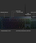 Solid Build Low Profile Gaming Keyboard With Hella Snappy Gl Clicky Switches Next Gen Rgb Lightsync Setup on black background with glowing keys.