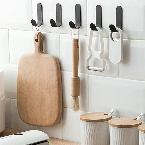 Heavy Duty Peel And Stick Wall Hooks Stainless Steel Coat Rack For Home Entryway with wooden utensils and gadgets