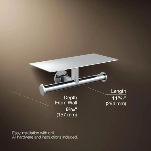 Components Covered Double Toilet Tissue Holder With Top Tray, Premium Metal Bath Accessory Built To Hold Two Rolls, side view