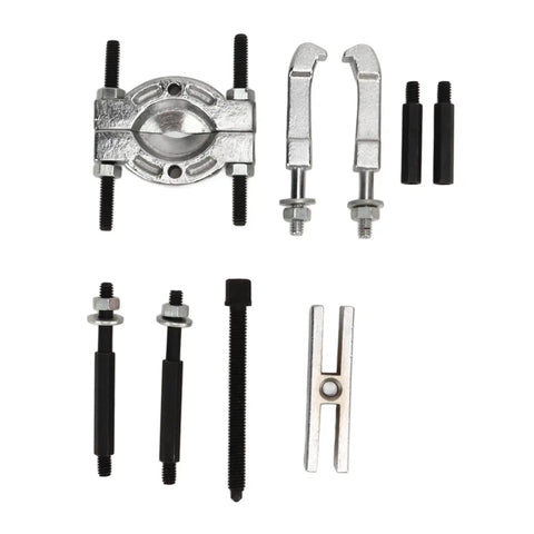 Badass 9 Piece Steel Bearing Puller Kit Universal Car Repair Tool For Wheel Hubs Axle Shafts Pinions Heavy Duty Gear Separator With Storage Box Garage Essential Fix Your Ride Fast Anytime Reliable Performance Tough Build Power, 9-piece steel bearing puller set on white