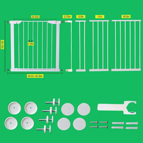 Walk Through Baby Gate With Auto Close Tension White Metal Pet Safety Gate for Stairs Doorways and Kitchen components layout