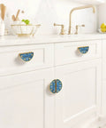 Azulejo Style Portuguese Tile Cabinet Handles 2 Pack 3 Inch Center Hole Semicircle Drawer Pulls Solid Zinc Alloy Hardware Gold Finish