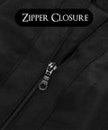 Built Tough Salon Vest With Smooth Zip Front Showing Off Cool Iridescent Drip Designed To Help Pro Hairstylists And Barbers Crush Their Shifts Tailors Snugly For All Day Ease In Classy Black Medium Fit Zipper detail of black vest.