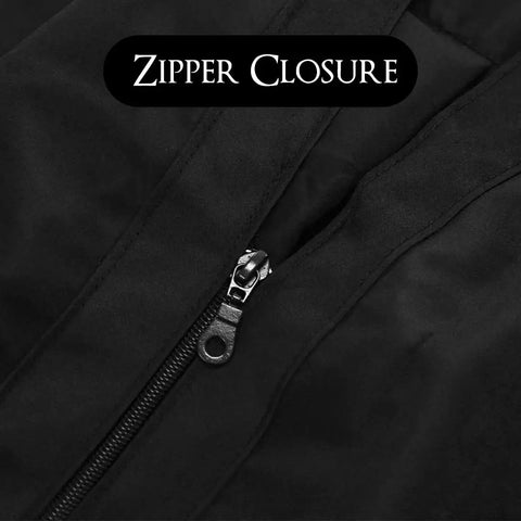 Built Tough Salon Vest With Smooth Zip Front Showing Off Cool Iridescent Drip Designed To Help Pro Hairstylists And Barbers Crush Their Shifts Tailors Snugly For All Day Ease In Classy Black Medium Fit Zipper detail of black vest.