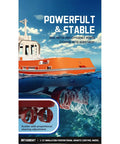 One Seventy Two Scale Proportional RC Tugboat for Pools and Lakes, showcasing dual motor and rudder details, in vibrant water setting.