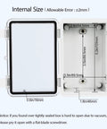 Internal dimensions of ABS Plastic IP65 Dustproof Waterproof Junction Box With Hinged Shell And Clear PC Cover Gray 5.9 X 3.9 X 2.8 Inches Universal Electrical Project Enclosure Built Tough For Any Project.