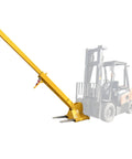 Heavy Duty Forklift Jib Boom Crane With Dual Hooks And Smooth 0 To 75 Degree Tilt Hella Tough 6600 Pound Capacity attachment, yellow extended.