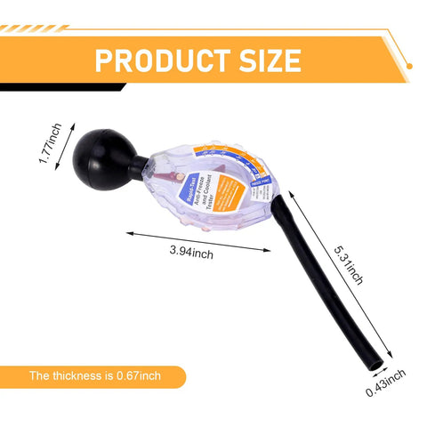 Heavy Duty Automotive Antifreeze Tester, Quick Snap Coolant Gauge size dimensions with clear markings, handheld tool.