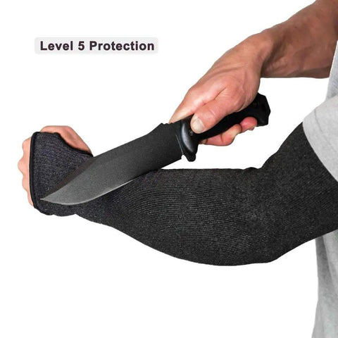 Level 5 Cut Resistant Arm Sleeve With Thumb Hole No Slip, Heavy Duty Black Protective Sleeve For Construction Welding Kitchen And More