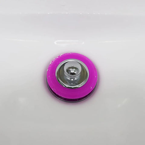 Pink Silicone Bathtub Stopper With Chrome Plated Handle For Standard Drains Super Snug Seal Zero Drip Guarantee Smooth Grip Straight Up Premium Bathroom Sink Plug Effortless Swap in a bathtub drain.