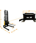 Wide Leg Semi Electric Pallet Stacker Built Tough To Hustle 3307 Pound Pallets Straight Up To 138 Inches side view dimensions 72 x 45 x 91.5 inches