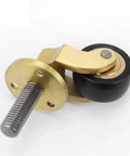 4PCS Vintage Solid Brass Casters - 1 Inch Threaded Stem Silent Swivel Wheels for Sofa/Chair/Furniture close-up showing black wheel and brass metal.