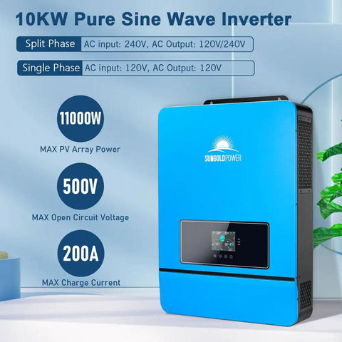 Powerhouse 10KW 48V DC Solar Inverter with Parallel Capability and Built In 2 MPPT Controllers Up To 200A Battery Charging