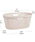 40 Liter Laundry Basket With Lightweight Plastic Build Ivory Wicker-Look Hamper showing dimensions and ventilated design