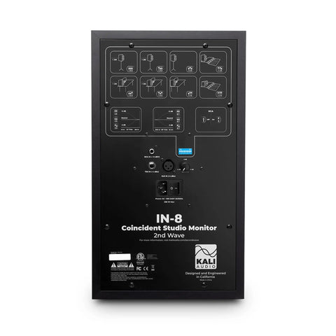 Back panel of In 8 V2 8 Inch Powered Studio Monitor With 3 Way Coaxial Design showing input and control options in black