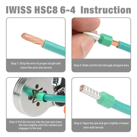 Instructions for using Ferrule Crimping Tool Kit With Self Adjusting Ratchet Crimp Plier And 770 Wire Ferrules AWG 23 10 0.25 6mm2