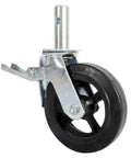 Top Shelf Heavy Duty Scaffold Caster Wheels With Smooth Rolling Treads To Glide Over Rough Job Sites And Haul Massive Loads Without Skipping A Beat, featuring sturdy metal structure and black rubber wheel.