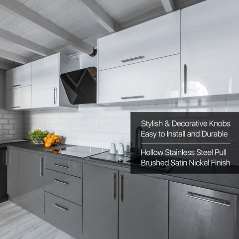 Modern kitchen with 5 Pack Stainless Steel Kitchen Cabinet Handles T Bar Drawer Pulls 12 Inch Length installed on cabinets.