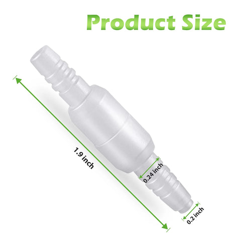 Angled side view of IOOYIFLE oxygen tubing swivel connector, male-to-male, white plastic with ribbed ends, 1.9-inch length.