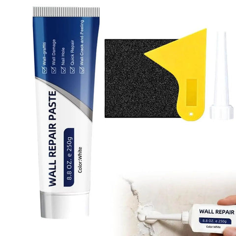 Drywall Patch Repair Kit With Scraper And Sandpaper, 2026 Upgrade, tube, scraper, sandpaper, and nozzle shown.