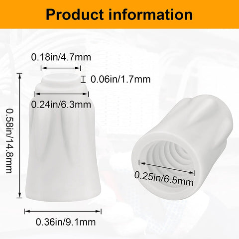 Front view of white ceramic wire connector cap for 22-14 AWG, 600V; dimensions shown
