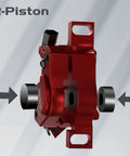 XT7 Hydraulic Disc Brake Calipers For MTB And Electric Bikes Front And Rear Line Pulling Cable Actuated Two Pistons Red Side View