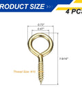 No Mess Heavy Gold Screw Eye Hooks Four Count Featuring Knockout Carbon Steel Build Rock Solid Thread Grip For DIY Projects And Garage Upgrades, size 1-9/16 in, #10 thread.