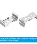 20 Pack T8 LED Light Clips For Fluorescent Tubes Stainless Steel Mounting Brackets With Screws For Easy Install On Ceiling Light Fixtures In Home Office 4mm Mounting Hole M4 Screws Included Compact 33.5mm By 11.5mm Clip Size, close-up of stainless steel brackets.