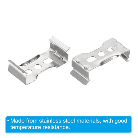 20 Pack T8 LED Light Clips For Fluorescent Tubes Stainless Steel Mounting Brackets With Screws For Easy Install On Ceiling Light Fixtures In Home Office 4mm Mounting Hole M4 Screws Included Compact 33.5mm By 11.5mm Clip Size, close-up of stainless steel brackets.