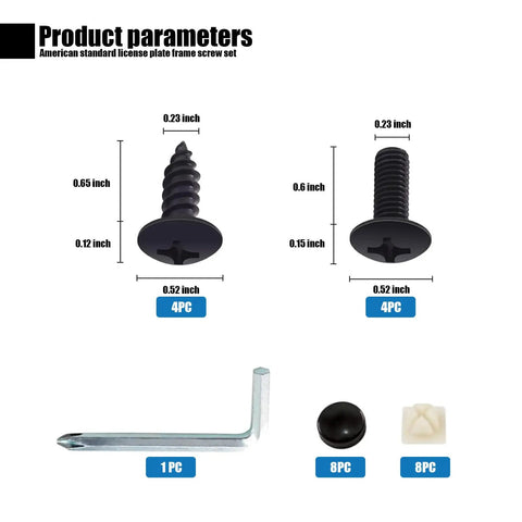 Set Of 8 Stainless Steel License Plate Screws And Bolts Fasteners Kit With Frame Screws Caps Nuts No Rust Rattle Proof Pad Black