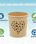 4 Oz Espresso Cups 100 Pack Kraft Disposable Paper Cups with coffee bean heart design, BPA free, leak resistant, recyclable.