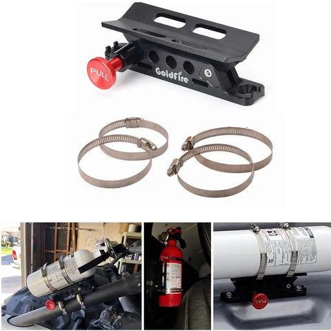 Quick Release Fire Extinguisher Mount For Roll Bars Aluminum Bottle Holder installed on Jeep and UTV with adjustable straps