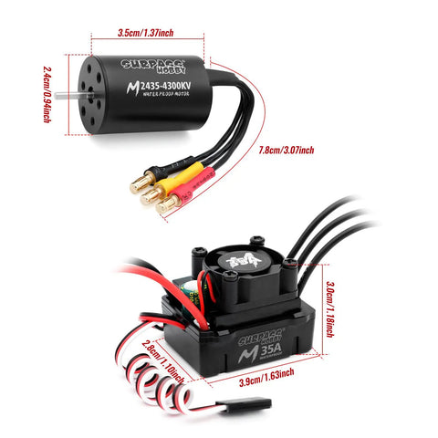 Beefed-Up Brushless RC Car Motor With 35A Waterproof ESC Combo Sensorless Drive For 1/14 1/16 1/18 Scale RC Cars And Trucks Black 4300KV Packed With Durable CNC Aluminum Housing Quiet Operation And Efficient Heat Dissipation.