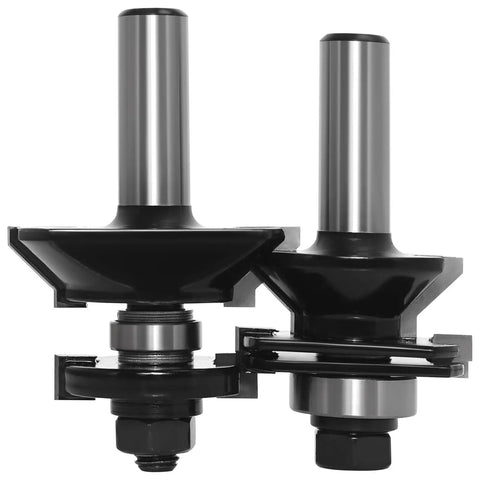 Top Shelf V Joint Tongue And Groove Router Bit Set Two Piece Half Inch Shank Carbide Tipped cutters for woodworking.