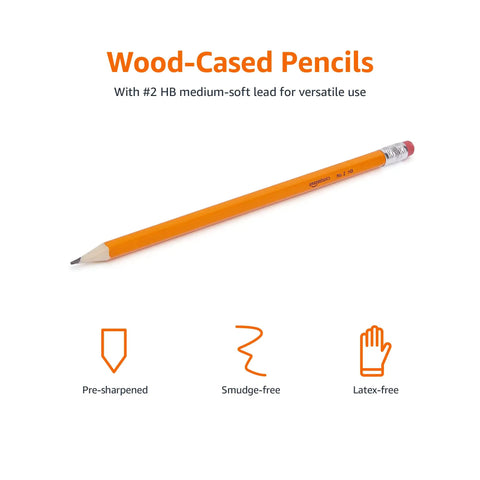 Pre Sharpened Number Two Hb Wood Cased Pencils With Top Erasers Smooth Writing Orange showing one pencil with eraser