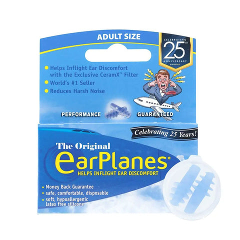 Air Travel No Fuss Ear Pressure Relief Ear Plugs Pack Of Four Pairs For Comfort On Flights package with CeramX filter.
