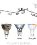 Six Light Dimmable Track Lighting Kit With Flexible Foldable Arms In Satin Nickel Finish for kitchen GU10 Base Bulbs