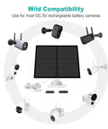 5W USB Solar Panel Kit For Battery Security Cameras With Micro USB Or USB-C Port Outdoor IP65 Waterproof 9.8ft Cable
