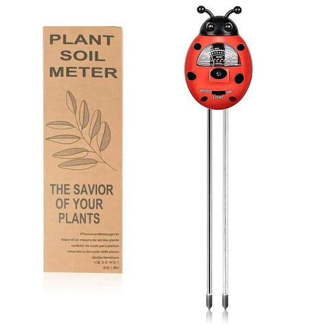 All in One Soil Moisture PH and Light Meter for Indoor and Outdoor Plants with packaging, ladybug design tester