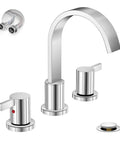Chrome 8 Inch Widespread 3 Hole 2 Handle Waterfall Bathroom Sink Faucet With Metal Pop Up Drain For Easy No Fuss Installation And Durable Modern Vanity Upgrade