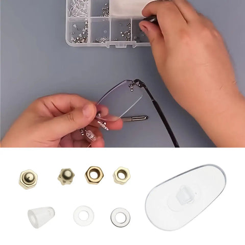 DIY Eyeglass Repair Kit 150 Pcs Screws Nuts Washers Tweezers Nose Pads For Glasses Fixing Gold Tone Durable Eyewear Repair Set